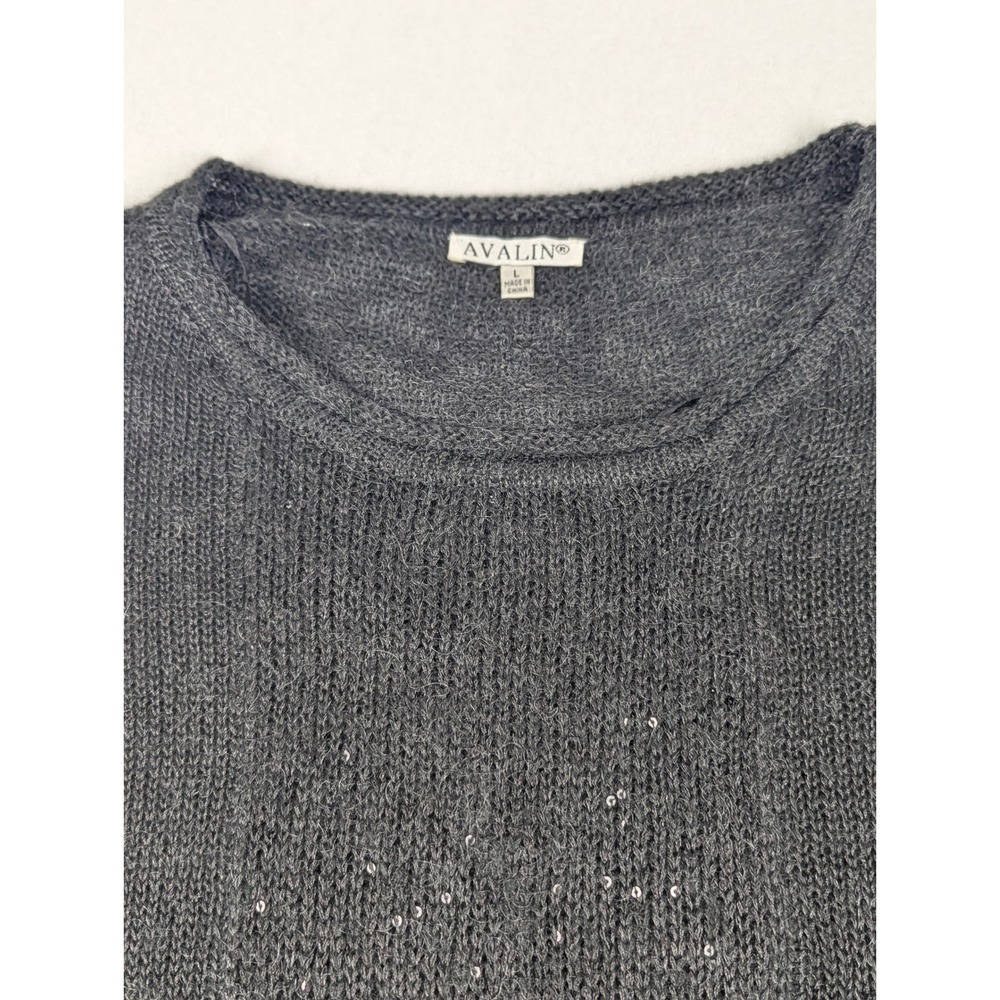 Avalin Womens Sequin Knit Pullover Sweater Charcoal Gray Crew Neck Size Large - Picture 15 of 16